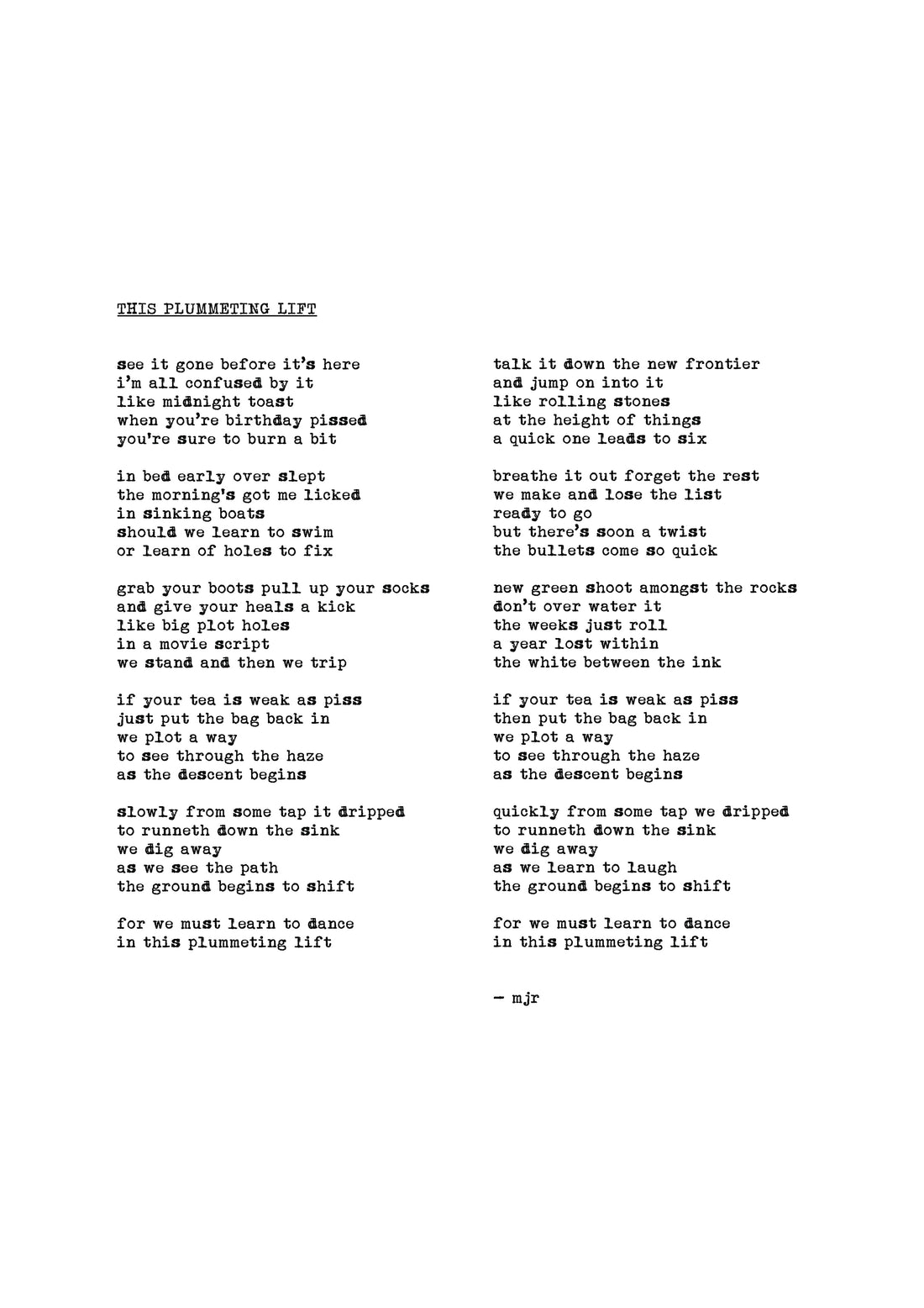 this plummeting lift original typewriter poetry print by mjr