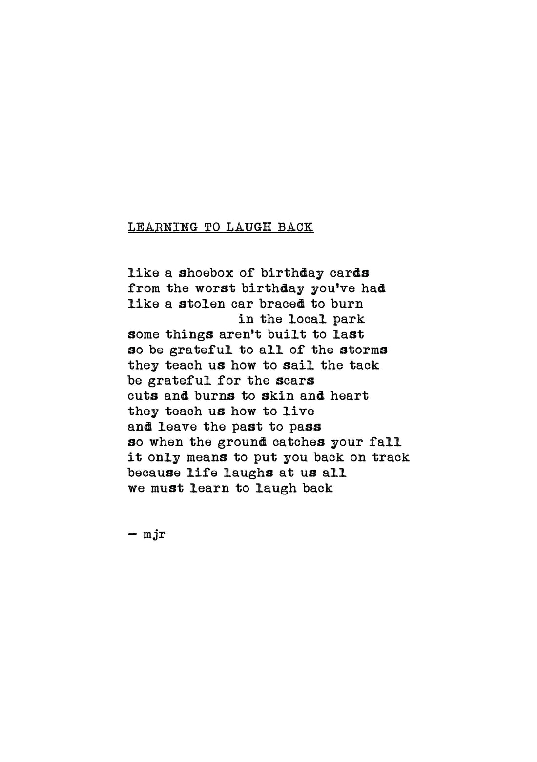 learning to laugh back original poetry print by mjr