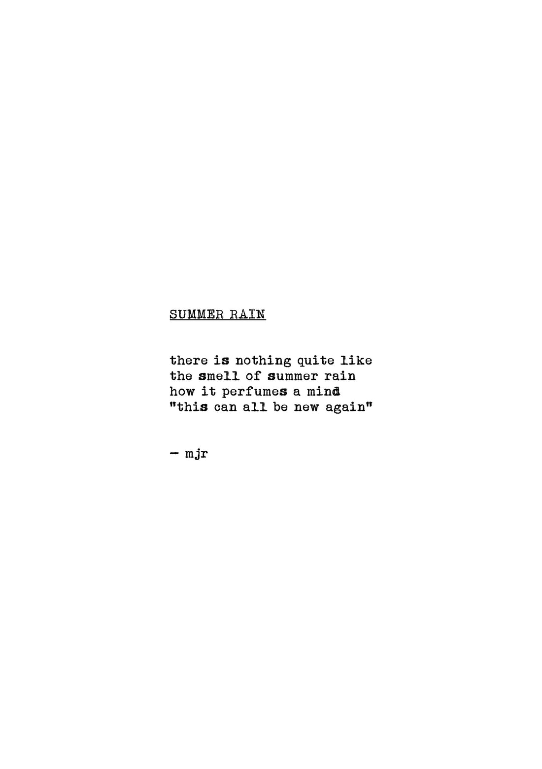 summer rain original typewriter poetry print by mjr