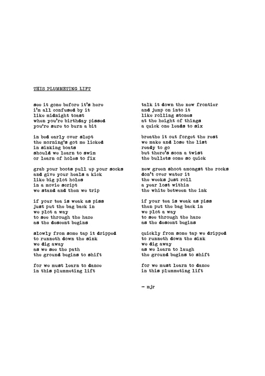 this plummeting lift original typewriter poetry print by mjr