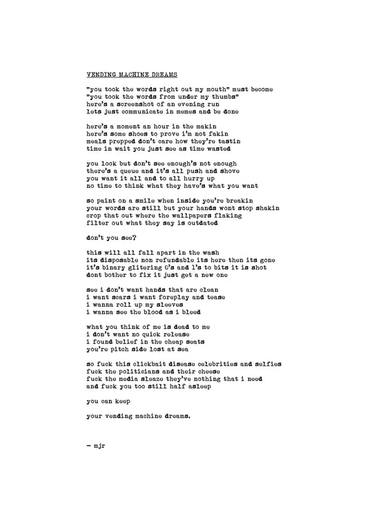 vending machine dreams original poetry by mjr